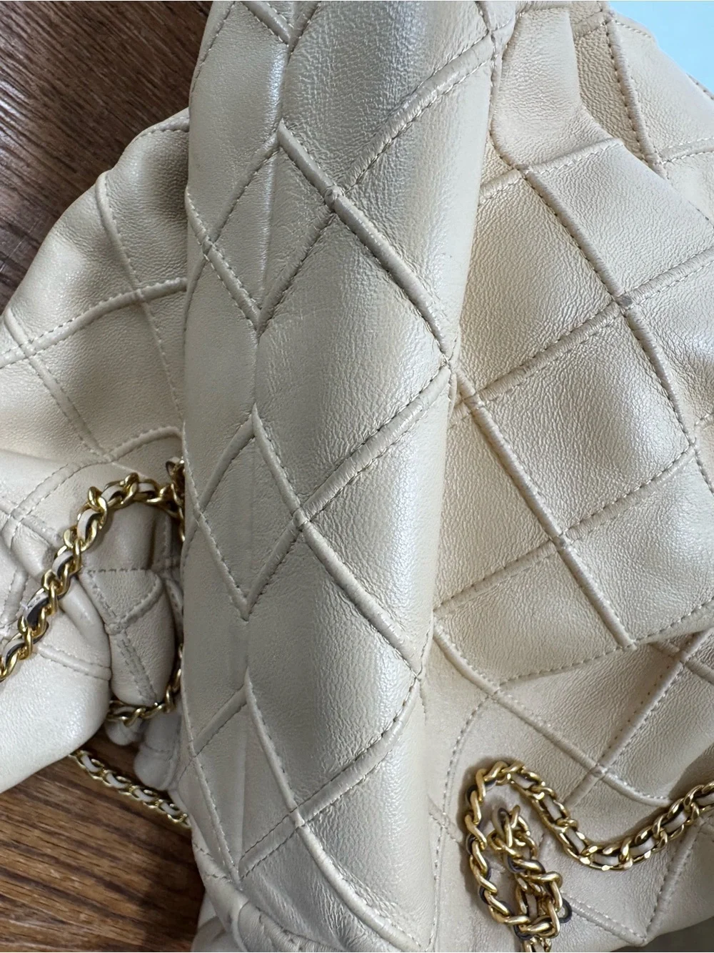 Designer-Inspired Cream Quilted Shoulder Bag with Chain Strap